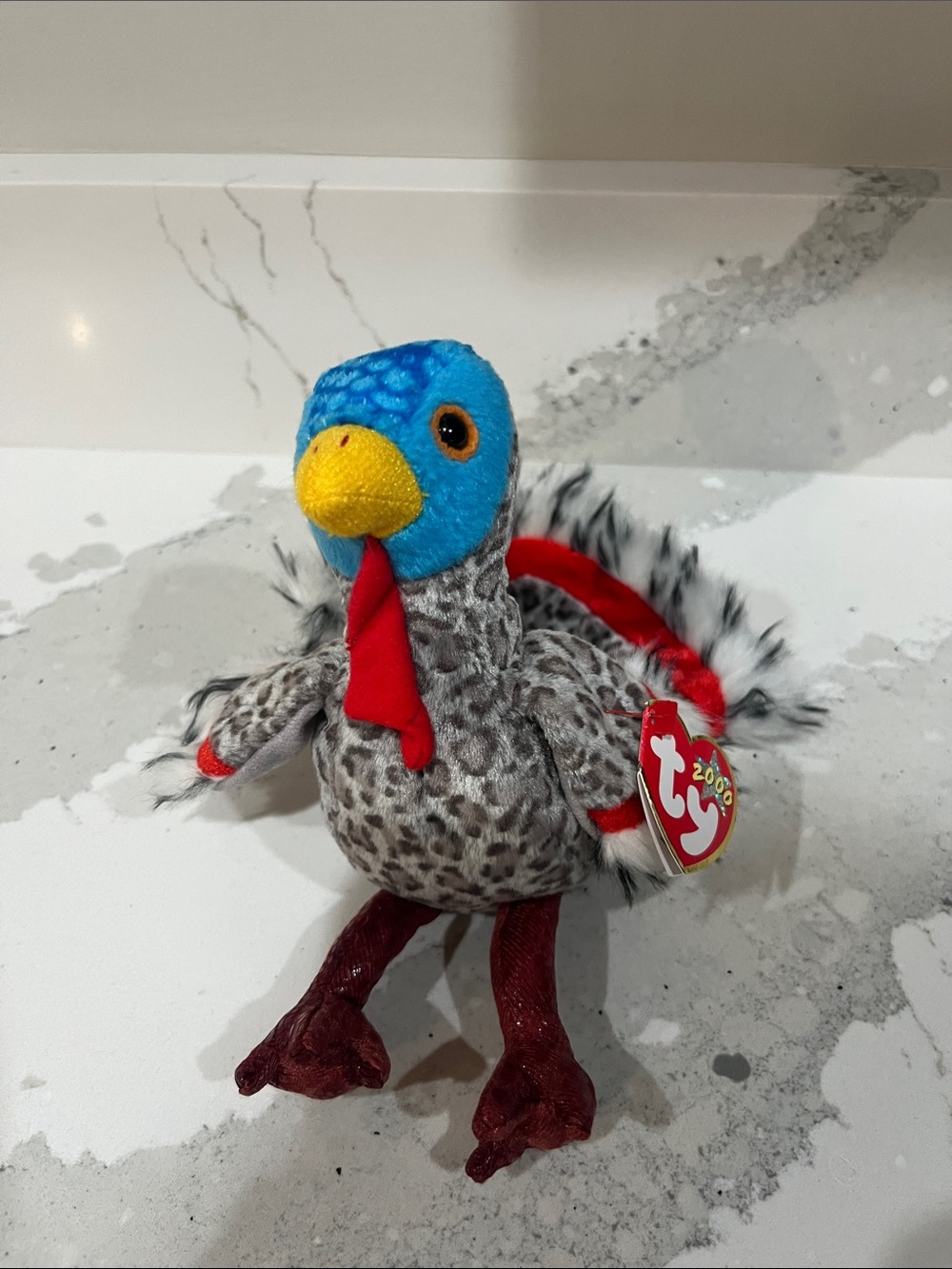 Ty Multicolor Turkey Plush with Blue Head and Yellow Beak (Lurkey 2000)